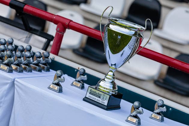 Symbolic image, trophy and small winners cups for the handover in the Krombacher Westfalenpokal GER, SC Verl vs SF Lotte, Football, Westfalenpokal, Final, Season 2025 2026, 23 05 2026 DFL Regulations prohibit any use of photographers as image sequences and or quasi video GER, SC Verl vs SF Lotte, Football, Westfalenpokal, Final, Season 2025 2026, 23 05 2026 Verl Copyright: xEibner-Pressefoto JanxRollingerx EP_JSK