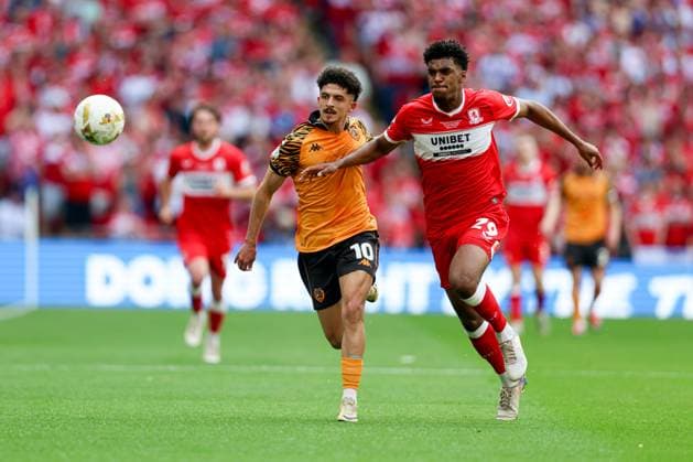 Mohamed Belloumi of Hull City and Adilson Malanda of Middlesbrough Hull City v Middlesbrough, EFL Sky Bet Championship, Play-Off Final, Football, Wembley Stadium, London, UK - 23 May 2026London Wembley Stadium United Kingdom EDITORIAL USE ONLY No use with unauthorised audio, video, data, fixture lists, club league logos or live services. Online in-match use limited to 120 images, no video emulation. No use in betting, games or single club league player publications. Copyright: xAndrewxFosker Shutterstockx 16887370az
