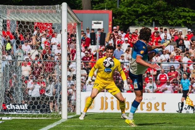 Arne Schulz Viktoria Köln, 27 scvhaut on the ball at the shot of Enzo Wirtz Fortuna Koeln, 09 Fortuna Köln vs FC Viktoria Köln, Football, Landespokal Mittelrhein 2025 26, Final, Season 2025 26, 23 05 2026, Fortuna Köln vs FC Viktoria Köln, Football, Landespokal Mittelrhein, Final, Season 2025 26, 23 05 2026 Köln Copyright: xEibner-Pressefoto LukasxBaldygax EP_LBA