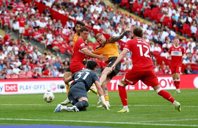 Oliver McBurnie of Hull City scores their side s first goal of the game Hull City v Middlesbrough, EFL Sky Bet Championship, Play-Off Final, Football, Wembley Stadium, London, UK - 23 May 2026London Wembley Stadium United Kingdom EDITORIAL USE ONLY No use with unauthorised audio, video, data, fixture lists, club league logos or live services. Online in-match use limited to 120 images, no video emulation. No use in betting, games or single club league player publications. Copyright: xSimonxDael Shutterstockx 16887368cw