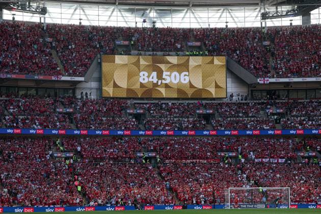 The Attendance on the IBS Hull City v Middlesbrough, EFL Sky Bet Championship, Play-Off Final, Football, Wembley Stadium, London, UK - 23 May 2026London Wembley Stadium United Kingdom EDITORIAL USE ONLY No use with unauthorised audio, video, data, fixture lists, club league logos or live services. Online in-match use limited to 120 images, no video emulation. No use in betting, games or single club league player publications. Copyright: xAndrewxFosker Shutterstockx 16887370db