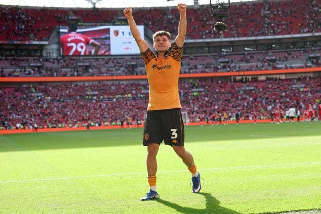 Ryan Giles of Hull City celebrates at the end of the match Hull City v Middlesbrough, EFL Sky Bet Championship, Play-Off Final, Football, Wembley Stadium, London, UK - 23 May 2026London Wembley Stadium United Kingdom EDITORIAL USE ONLY No use with unauthorised audio, video, data, fixture lists, club league logos or live services. Online in-match use limited to 120 images, no video emulation. No use in betting, games or single club league player publications. Copyright: xAndrewxFosker Shutterstockx 16887370de