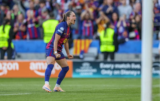 NOR, Oslo, FC Barcelona vs Olympique Lyon, Womens Champions League, Football, UEFA, Season 2025 2026, Ullevaal Stadion, Final in picture Ewa Pajor FC Barcelona 17 , Goal, Cheering and joy, Emotions, goal scored, 2 0 DFB DFL REGULATIONS PROHIBIT ANY USE OF PHOTOGRAPHS AS IMAGE SEQUENCES AND OR QUASI VIDEO, 23 05 2026 Copyright: HMBxMedia HendrikxHamelau