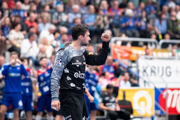 Daniel Rebmann, HBW Balingen Weilstetten, 12, Goalkeeper , celebrates a successful action HBW Balingen Weilstetten vs VFL Eintracht Hagen, Handball, 2 Bundesliga, Matchday 33, Season 2025 2026, 23 05 2026, Eibner Pressefoto Andreas Ulmer HBW Balingen Weilstetten vs VFL Eintracht Hagen, Handball, 2 Bundesliga, Matchday 33, Season 2025 2026, 23 05 2026, Balingen Copyright: xEibner-Pressefoto AndreasxUlmerx EP_AUR
