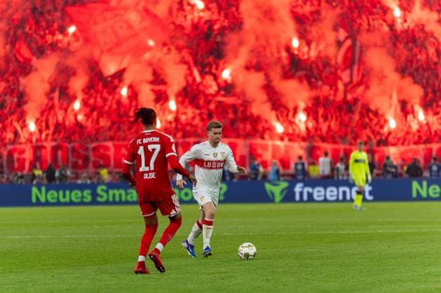 Maximilian Mittelstaedt VfB Stuttgart, 07 dribbling, Michael Olise FC Bayern Muenchen, 17 , GER, FC Bayern Muenchen vs VfB Stuttgart, Football, Men, DFB Pokal, Final, Season 2025 2026, 23 05 2026 DFL REGULATES PROHIBIT ANY USE OF PHOTOGRAPHS AS IMAGE SEQUENCES AND OR QUASI VIDEO GER, FC Bayern Muenchen vs VfB Stuttgart, Football, Men, DFB Pokal, Final, Season 2025 2026, 23 05 2026 Berlin Copyright: xEibner-Pressefoto MaxxVincenx EP_MVN