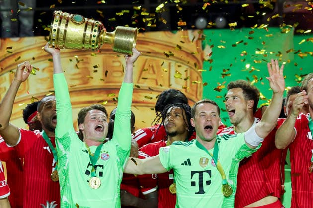 Goalkeeper Jonas Urbig FC Bayern Muenchen and goalkeeper Manuel Neuer FC Bayern Muenchen cheering on the DFB Cup, DFB Cup Final 2026, FC Bayern München v VfB Stuttgart, Olympiastadion on May 23, 2026 in Berlin, Germany Photo by Marco Steinbrenner DeFodi Images Goalkeeper Jonas Urbig FC Bayern Muenchen and goalkeeper Manuel Neuer FC Bayern Muenchen cheering on the DFB Cup, DFB Cup Final 2026, FC Bayern München v VfB Stuttgart, Olympiastadion, May 23, 2026 in Berlin, Germany Photo by Marco Steinbrenner DeFodi Images