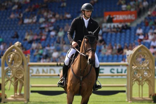 Richard Vogel GER with horse United Call JPS, son of top horse United Touch, S9 Preis des Handwerks, Youngster Tour Final, CSIYH1 Jumping competition with jump-off for young horses, World Equestrian Festival, TSCHIO Aachen 2026, TSCHIO instead of CHIO 2026, Aachener Soers, 22 to 24 May 2026, equestrian sport, 24 May 2026, Aachener Soers Germany