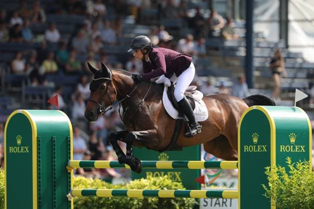 Janika Sprunger SUI with horse Victory Music Z, 1 place, winner, S9 Preis des Handwerks, Youngster Tour Final, CSIYH1 show jumping competition with jump-off for young horses, World Equestrian Festival, TSCHIO Aachen 2026, TSCHIO instead of CHIO 2026, Aachener Soers, 22 to 24 May 2026, equestrian sport, 24 05 2026, Aachener Soers Germany