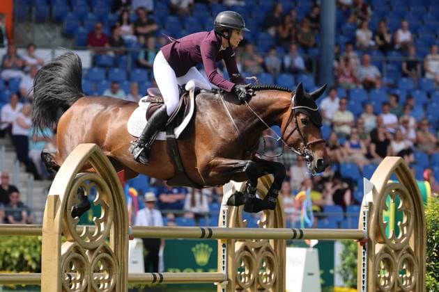 Janika Sprunger SUI with horse Victory Music Z, 1 place, winner, S9 Preis des Handwerks, Youngster Tour Final, CSIYH1 show jumping competition with jump-off for young horses, World Equestrian Festival, TSCHIO Aachen 2026, TSCHIO instead of CHIO 2026, Aachener Soers, 22 to 24 May 2026, equestrian sport, 24 05 2026, Aachener Soers Germany