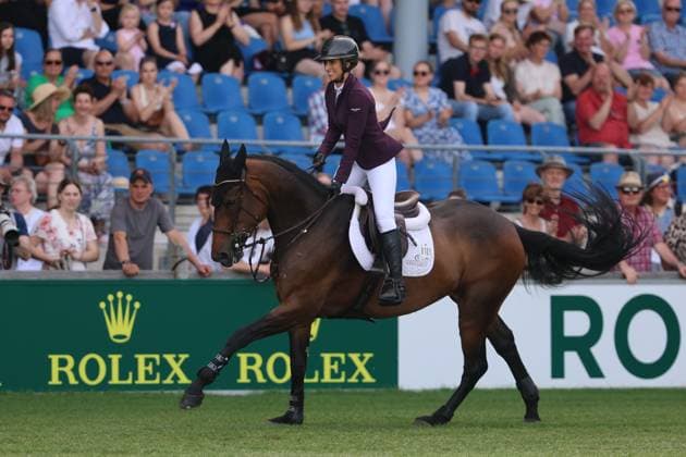 Janika Sprunger SUI with horse Victory Music Z, jubilation, winning smile, emotion, 1 place, winner, S9 Prize of the Craft, Youngster Tour Final, CSIYH1 show jumping competition with jump-off for young horses, World Equestrian Festival, TSCHIO Aachen 2026, TSCHIO instead of CHIO 2026, Aachener Soers, 22 to 24 May 2026, equestrian sport, 24 05 2026, Aachen Aachener Soers Germany