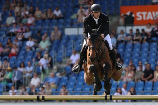 Richard Vogel GER with horse United Call JPS, son of top horse United Touch, S9 Preis des Handwerks, Youngster Tour Final, CSIYH1 Jumping competition with jump-off for young horses, World Equestrian Festival, TSCHIO Aachen 2026, TSCHIO instead of CHIO 2026, Aachener Soers, 22 to 24 May 2026, equestrian sport, 24 May 2026, Aachener Soers Germany