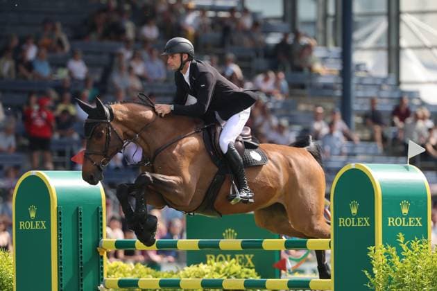 Richard Vogel GER with horse United Call JPS, son of top horse United Touch, S9 Preis des Handwerks, Youngster Tour Final, CSIYH1 Jumping competition with jump-off for young horses, World Equestrian Festival, TSCHIO Aachen 2026, TSCHIO instead of CHIO 2026, Aachener Soers, 22 to 24 May 2026, equestrian sport, 24 May 2026, Aachener Soers Germany