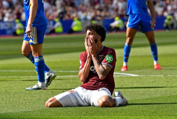 Pablo of West Ham United reacts after going close to scoring West Ham United v Leeds United, Premier League, Football, London Stadium, London, UK - 24 May 2026London London Stadium United Kingdom EDITORIAL USE ONLY No use with unauthorised audio, video, data, fixture lists, club league logos or live services. Online in-match use limited to 120 images, no video emulation. No use in betting, games or single club league player publications. Copyright: xAlanxWalter Shutterstockx 16889881q