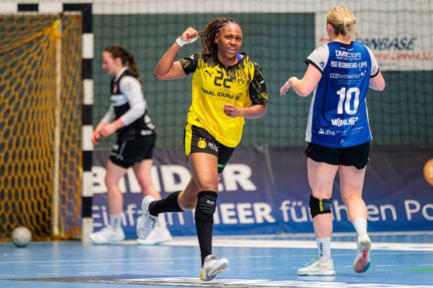 Deborah Lassource Borussia Dortmund, 22 celebrates a goal GER, HSG Blomberg Lippe vs Borussia Dortmund, Handball, 1 Bundesliga Women, Play Offs, Final, Game 2, 24 05 2026 GER, HSG Blomberg Lippe vs Borussia Dortmund, Handball, 1 Bundesliga Women, Play Offs, Final, Game 2, 24 05 2026 Blomberg Copyright: xEibner-Pressefoto JanxRollingerx EP_JSK