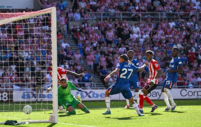 Malo Gusto of Chelsea scores an own goal Sunderland v Chelsea, Premier League, Football, Stadium of Light, Sunderland, UK - 24 May 2026Sunderland Stadium of Light United Kingdom EDITORIAL USE ONLY No use with unauthorised audio, video, data, fixture lists, club league logos or live services. Online in-match use limited to 120 images, no video emulation. No use in betting, games or single club league player publications. Copyright: xRichardxLee Shutterstockx 16889858ag