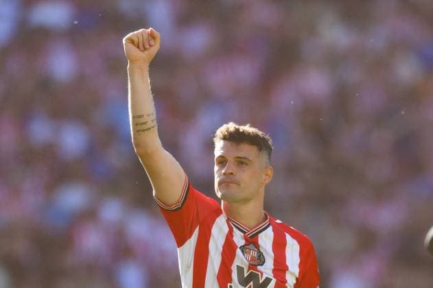 Granit Xhaka of Sunderland celebrates after full time Sunderland v Chelsea, Premier League, Football, Stadium of Light, Sunderland, UK - 24 May 2026Sunderland Stadium of Light United Kingdom EDITORIAL USE ONLY No use with unauthorised audio, video, data, fixture lists, club league logos or live services. Online in-match use limited to 120 images, no video emulation. No use in betting, games or single club league player publications. Copyright: xRichardxLee Shutterstockx 16889858an