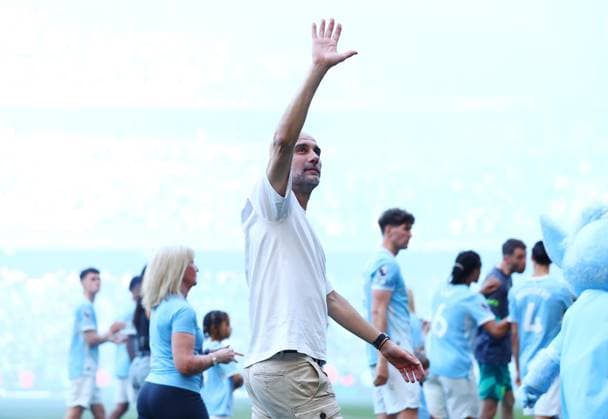 Manchester City manager Pep Guardiola wave to the fans at the end of the match Manchester City v Aston Villa, Premier League, Football, Etihad Stadium, Manchester, UK - 24 May 2026Manchester Etihad Stadium United Kingdom EDITORIAL USE ONLY No use with unauthorised audio, video, data, fixture lists, club league logos or live services. Online in-match use limited to 120 images, no video emulation. No use in betting, games or single club league player publications. Copyright: xMattxWest Shutterstockx 16889851ay