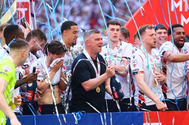 Bolton Wanderers manager Steven Schumacher celebrates at the end of the match Bolton Wanderers v Stockport County, EFL Sky Bet League One, Play-Off Final, Football, Wembley Stadium, London, UK - 24 May 2026London Wembley Stadium United Kingdom EDITORIAL USE ONLY No use with unauthorised audio, video, data, fixture lists, club league logos or live services. Online in-match use limited to 120 images, no video emulation. No use in betting, games or single club league player publications. Copyright: xPaulxCurrie Shutterstockx 16889803hu