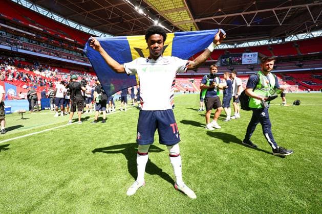 Thierry Gale of Bolton Wanderers celebrates at the end of the match Bolton Wanderers v Stockport County, EFL Sky Bet League One, Play-Off Final, Football, Wembley Stadium, London, UK - 24 May 2026London Wembley Stadium United Kingdom EDITORIAL USE ONLY No use with unauthorised audio, video, data, fixture lists, club league logos or live services. Online in-match use limited to 120 images, no video emulation. No use in betting, games or single club league player publications. Copyright: xPaulxCurrie Shutterstockx 16889803md