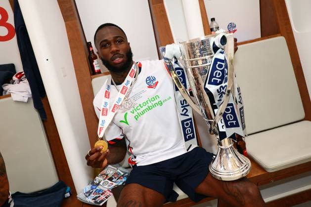 Corey Blackett-Taylor of Bolton Wanderers celebrates in the changing room Bolton Wanderers v Stockport County, EFL Sky Bet League One, Play-Off Final, Football, Wembley Stadium, London, UK - 24 May 2026London Wembley Stadium United Kingdom EDITORIAL USE ONLY No use with unauthorised audio, video, data, fixture lists, club league logos or live services. Online in-match use limited to 120 images, no video emulation. No use in betting, games or single club league player publications. Copyright: xPaulxCurrie Shutterstockx 16889803oe