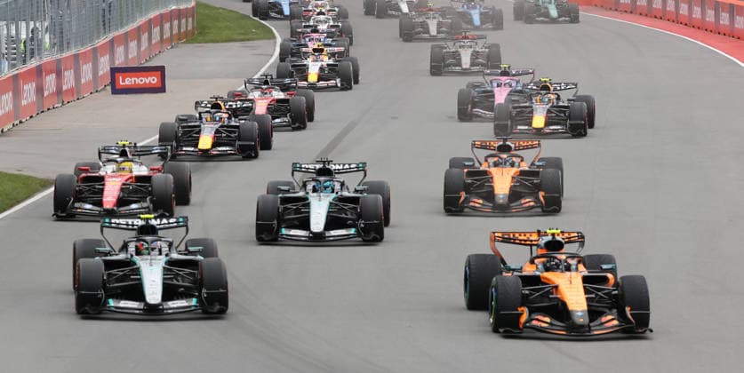 24 05 2026, Circuit Gilles Villeneuve, Montreal, FORMULA 1 LENOVO GRAND PRIX DU CANADA 2026 , pictured at the start of the race , Lando Norris GBR , McLaren Mastercard F1 Team, George Russell GBR , Mercedes AMG Petronas Formula One Team, Andrea Kimi Antonelli ITA , Lewis Hamilton GBR , Scuderia Ferrari HP, Oscar Piastri AUS , Max Verstappen NLD , Oracle Red Bull Racing, Isack Hadjar FRA , Charles Leclerc MCO Photo by Mark Urquhart Hasan Bratic DeFodi Images