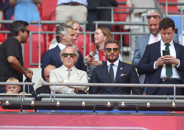 Salford City consortium Members David Beckham and Lord Mervyn Davies Notts County v Salford City, EFL Sky Bet League Two, Play-Off Final, Football, Wembley Stadium, London, UK - 25 May 2026London Wembley Stadium United Kingdom EDITORIAL USE ONLY No use with unauthorised audio, video, data, fixture lists, club league logos or live services. Online in-match use limited to 120 images, no video emulation. No use in betting, games or single club league player publications. Copyright: xAndrewxFosker Shutterstockx 16889937m