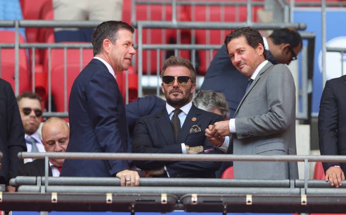 Salford City consortium Members David Beckham and Declan Kelly Notts County v Salford City, EFL Sky Bet League Two, Play-Off Final, Football, Wembley Stadium, London, UK - 25 May 2026London Wembley Stadium United Kingdom EDITORIAL USE ONLY No use with unauthorised audio, video, data, fixture lists, club league logos or live services. Online in-match use limited to 120 images, no video emulation. No use in betting, games or single club league player publications. Copyright: xAndrewxFosker Shutterstockx 16889937n