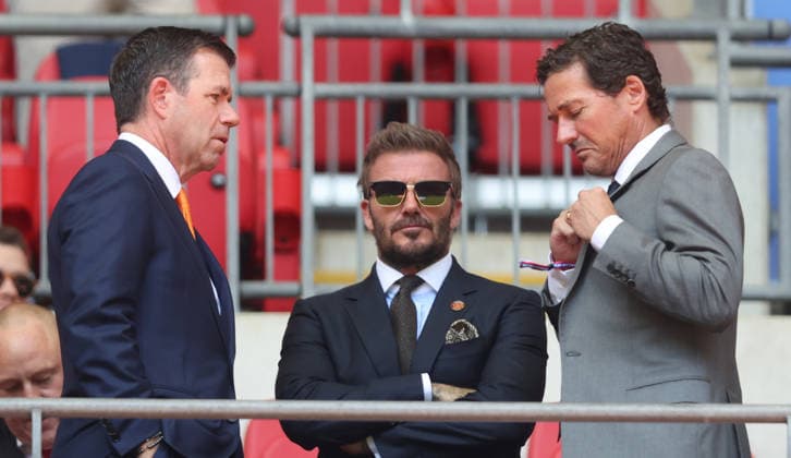 Salford City consortium Members David Beckham and Declan Kelly Notts County v Salford City, EFL Sky Bet League Two, Play-Off Final, Football, Wembley Stadium, London, UK - 25 May 2026London Wembley Stadium United Kingdom EDITORIAL USE ONLY No use with unauthorised audio, video, data, fixture lists, club league logos or live services. Online in-match use limited to 120 images, no video emulation. No use in betting, games or single club league player publications. Copyright: xAndrewxFosker Shutterstockx 16889937p