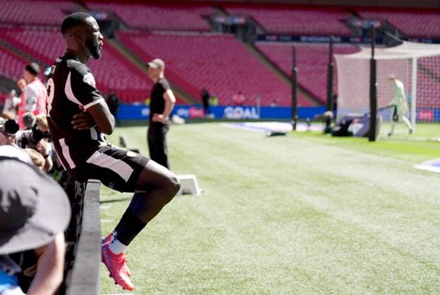 Alassana Jatta of Notts County celebrates scoring their side s first goal of the game Notts County v Salford City, EFL Sky Bet League Two, Play-Off Final, Football, Wembley Stadium, London, UK - 25 May 2026London Wembley Stadium United Kingdom EDITORIAL USE ONLY No use with unauthorised audio, video, data, fixture lists, club league logos or live services. Online in-match use limited to 120 images, no video emulation. No use in betting, games or single club league player publications. Copyright: xJedxLeicester Shutterstockx 16889927ah