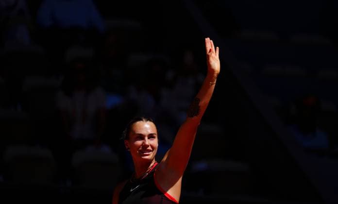 Aryna Sabalenka celebrates her first round win over Jessica Bouzas Maneiro French Open Tennis, Day Three, Tennis, Roland Garros, Paris, France - 26 May 2026Paris Roland Garros France EDITORIAL USE ONLY No use with unauthorised audio, video, data, fixture lists, club league logos or live services. Online in-match use limited to 120 images, no video emulation. No use in betting, games or single club league player publications. Copyright: xJavierxGarcia Shutterstockx 16898258a