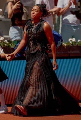 Naomi Osaka of Japan wears a gold sequinned dress under a black sequinned long skirt and corset French Open Tennis, Day Three, Tennis, Roland Garros, Paris, France - 26 May 2026Paris Roland Garros France EDITORIAL USE ONLY No use with unauthorised audio, video, data, fixture lists, club league logos or live services. Online in-match use limited to 120 images, no video emulation. No use in betting, games or single club league player publications. Copyright: xEllaxLing Shutterstockx 16898259m
