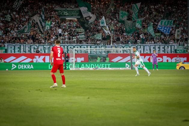abolish relegation matches, banner of the Fuerth fans, SpVgg Greuther Fuerth vs Rot Weiss Essen, football, men, relegation, 2 Bundesliga, DFL, season 2025 2026, rematch, 26 05 2026 DFB regulations prohibit any use of photographs as image sequences and or quasi video Fuerth Bayern Germany Copyright: xkolbert-press MartinxAgüerax