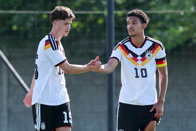 Luca Erlein Germany and Francis Onyeka Germany cheer, UEFA Under 19 friendly, Slovakia v Germany, MOL Academy on May 27, 2026 in Dunajska Streda, Slovakia Photo by Marco Steinbrenner DeFodi Images Luca Erlein Germany and Francis Onyeka Germany cheer, UEFA Under 19 friendly, Slovakia v Germany, MOL Academy, May 27, 2026 in Dunajska Streda, Slovakia Photo by Marco Steinbrenner DeFodi Images