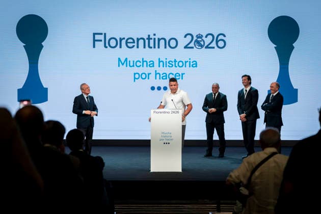 May 27, 2026, Madrid, Madrid, Spain: Florentino Perez, Ronaldo Nazario, Santiago Solari, Pirri and Roberto Carlos during the presentation of the candidacy of Florentino Perez for the presidency of Real Madrid at the Melia Castilla Hotel on May 27, 2026, in Madrid, Spain. Madrid Spain - ZUMAa181 20260527_zaa_a181_092 Copyright: xAngelxPerezxMecax