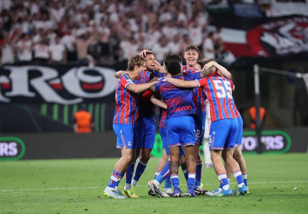 Crystal Palace Rayo Vallecano Final Conference League Leipzig, 27 05 2026, Leipzig Stadium, Football, Final UEFA Conference League , Crystal Palace ENG v Rayo Vallecano Madrid ESP 0 1 0 1 , CRYSTAL PALACE F C is winner of the UEFA Conference League 2026 , In the picture final cheer , For editorial use only , UEFA regulations prohibit any use of photographs as image sequences and or quasi video , Picture Point