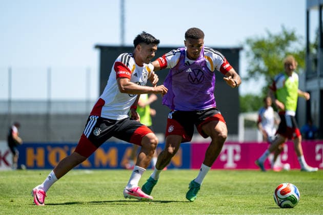 GER, Football mens national team Germany, training, 28 05 2026, Adidas Homeground, Herzogenaurach, GER, Football mens national team Germany, training, in the picture Nadiem Amiri Germany, 20 in duel with Malick Thiaw Germany, 24 , nordphotoxGmbHx xMemmler nph00005