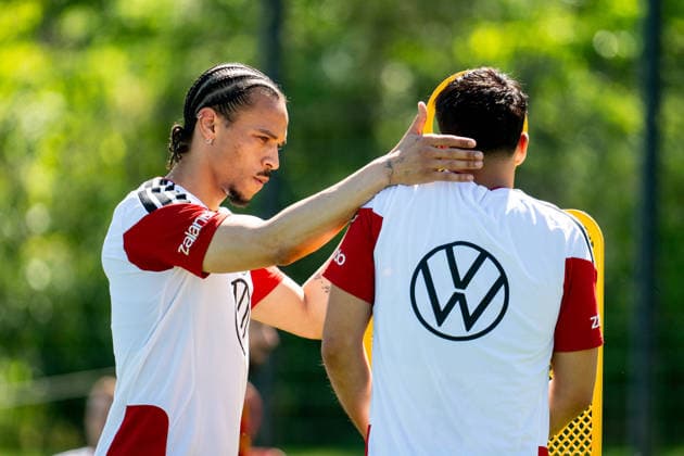 GER, Football mens national team Germany, training, 28 05 2026, Adidas Homeground, Herzogenaurach, GER, Football mens national team Germany, training, in the picture Leroy Sane Germany, 19 , Nadiem Amiri Germany, 20 , nordphotoxGmbHx xMemmler nph00005