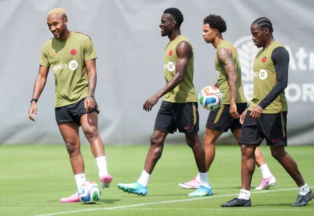 May 28, 2026, Charlotte, Nc, UNITED STATES: Canada defender Derek Cornelius, left, warms up during team Canada World Cup roster selection camp in Charlotte, NC on Thursday, May 28, 2026. Canada News - May 28, 2026 - ZUMAc35_ 20260528_zaf_c35_101 Copyright: xNathanxDenettex