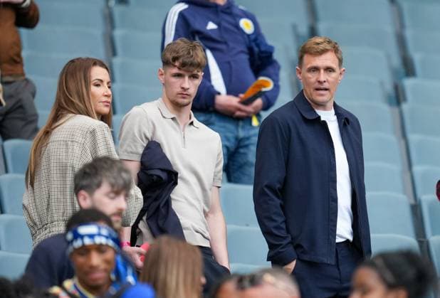 Darren Fletcher, former Manchester United, ManU & Scotland player in the stand with his wife Hayley Grice and son Jack at Hampden. Fletcher s son Tyler Fletcher made his debut for Scotland in today s match. Scotland v Curacao, International Friendly, Länderspiel, Nationalmannschaft Football, Hampden Park, Glasgow, Scotland, UK - 30 May 2026Glasgow Hampden Park United Kingdom EDITORIAL USE ONLY No use with unauthorised audio, video, data, fixture lists, club league logos or live services. Online in-match use limited to 120 images, no video emulation. No use in betting, games or single club league player publications. Copyright: xStuartxWallace Shutterstockx 16898283m