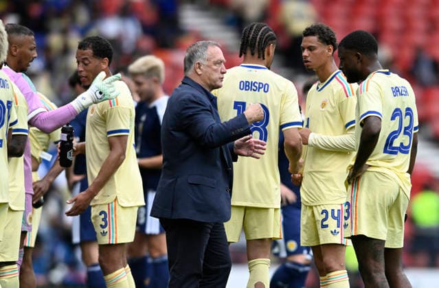 Glasgow, Scotland, 30th May 2026. Curacao Manager Dick Advocat during the Scotland vs Curacao International Friendly, Länderspiel, Nationalmannschaft match at Hampden Park, Glasgow. Picture credit should read: Neil Hanna Sportimage EDITORIAL USE ONLY. No use with unauthorised audio, video, data, fixture lists, club league logos or live services. Online in-match use limited to 120 images, no video emulation. No use in betting, games or single club league player publications. SPI_079_NH_Scotland_Curacao SPI-4830-0079