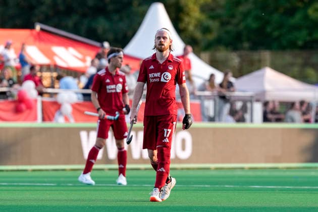 from left Raphael Hartkopf KTHC, 6 , Christopher Rühr KTHC, 17 , player of Rot Weiss Köln KTHC , looking disappointed, disappointment, frustration, disappointed, pessimistic, action, action scene, 30 05 2026, Bonn Germany , Hockey, German Championship, Semifinal, Men, Rot Weiss Köln Uhlenhorst Mülheim xozx