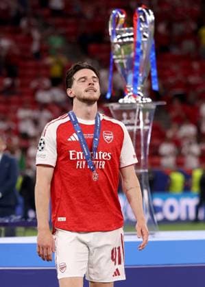 Declan Rice of Arsenal shows dejection after losing the UEFA Champions League Final Paris Saint-Germain v Arsenal, UEFA Champions League, Final, Football, Puskas Arena, Budapest, Hungary - 30 May 2026Budapest Puskas Arena Hungary EDITORIAL USE ONLY No use with unauthorised audio, video, data, fixture lists, club league logos or live services. Online in-match use limited to 120 images, no video emulation. No use in betting, games or single club league player publications. Copyright: xAhmadxMora Shutterstockx 16902827ej