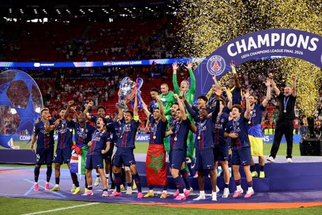 Paris Saint-Germain celebrates with the trophy after winning the UEFA Champions League Paris Saint-Germain v Arsenal, UEFA Champions League, Final, Football, Puskas Arena, Budapest, Hungary - 30 May 2026Budapest Puskas Arena Hungary EDITORIAL USE ONLY No use with unauthorised audio, video, data, fixture lists, club league logos or live services. Online in-match use limited to 120 images, no video emulation. No use in betting, games or single club league player publications. Copyright: xAhmadxMora Shutterstockx 16902827ep