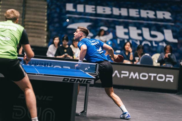 30 05 2026 Table tennis, men, TTBL, Bundesliga, playoff, Final Four, 1 FC Saarbrücken, Borussia Düsseldorf, TTC Schwalbe Bergneustadt, SV Werder Bremen, semi-final Darko Jorgic Saarbrücken Frankfurt am Main, Süwag Energi Hessen Germany P1103033-2
