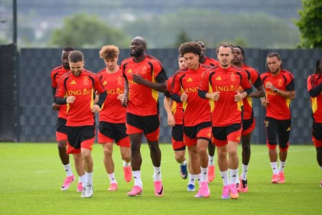 Belgian national football team - FIFA World Cup, WM, Weltmeisterschaft, Fussball 2026 - media activities 31 05 2026 TUBIZE, BELGIUM - MAY 31 : Raskin Nicolas midfielder of Belgium, Lukaku Romelu forward of Belgium, Witsel Axel midfielder of Belgium, Theate Arthur defender of Belgium pictured during a training session at the training grounds of the Royal Belgian Football Association ahead of the FIFA World Cup 2026 on May 31, 2026 in Tubize, Belgium, 31 05 2026 Tubize Belgium Copyright: xVincentxKalutx