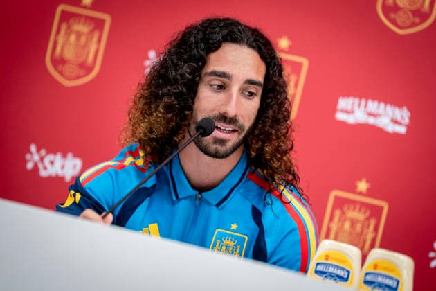 May 31, 2026, Las Rozas, Madrid, Spain: Marc Cucurella, player of Spain National Football Team, during the press conderence of presentation of new sponsors for Spain National Football Team at the Football City (Ciudad del Futbol) on May 31, 2026, in Las Rozas, Spain. Spain National Football Team Sponsors Presentation press conference, PK, Pressekonferenz - ZUMAa181 20260531_zaa_a181_184 Copyright: xAngelxPerezxMecax