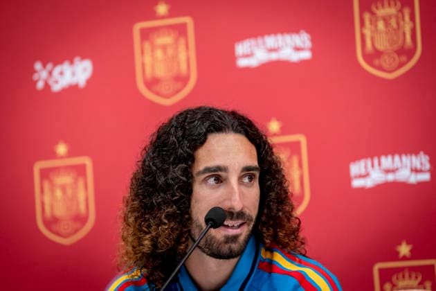 May 31, 2026, Las Rozas, Madrid, Spain: Marc Cucurella, player of Spain National Football Team, during the press conderence of presentation of new sponsors for Spain National Football Team at the Football City (Ciudad del Futbol) on May 31, 2026, in Las Rozas, Spain. Spain National Football Team Sponsors Presentation press conference, PK, Pressekonferenz - ZUMAa181 20260531_zaa_a181_176 Copyright: xAngelxPerezxMecax