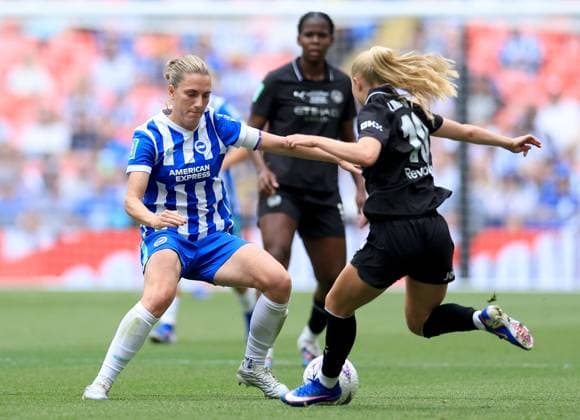 Laura Blindkilde of Manchester City in action against Maisie Symonds of Brighton & Hove Albion Brighton and Hove Albion Women v Manchester City Women, Adobe Women s FA Cup Final, Football, Wembley Stadium, London, UK - 31 May 2026London Wembley Stadium United Kingdom EDITORIAL USE ONLY No use with unauthorised audio, video, data, fixture lists, club league logos or live services. Online in-match use limited to 120 images, no video emulation. No use in betting, games or single club league player publications. Copyright: xGeorgexTewkesbury Shutterstockx 16898308bk