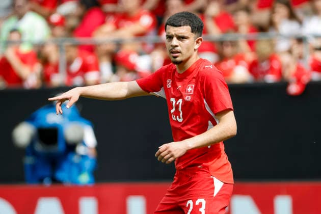 Zeki Amdouni Switzerland, 23 , Facial expression, Facial expression, Emotion , Switzerland, Soccer, Friendly match, Switzerland vs Jordan, 31 05 2026, St Gallen Kybunpark Hessen Switzerland Copyright: xGrantxHubbsx