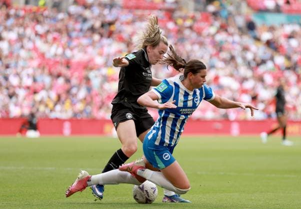Charlize Rule of Brighton & Hove Albion is fouled by Lauren Hemp of Manchester City Brighton and Hove Albion Women v Manchester City Women, Adobe Women s FA Cup Final, Football, Wembley Stadium, London, UK - 31 May 2026London Wembley Stadium United Kingdom EDITORIAL USE ONLY No use with unauthorised audio, video, data, fixture lists, club league logos or live services. Online in-match use limited to 120 images, no video emulation. No use in betting, games or single club league player publications. Copyright: xGeorgexTewkesbury Shutterstockx 16898308bx